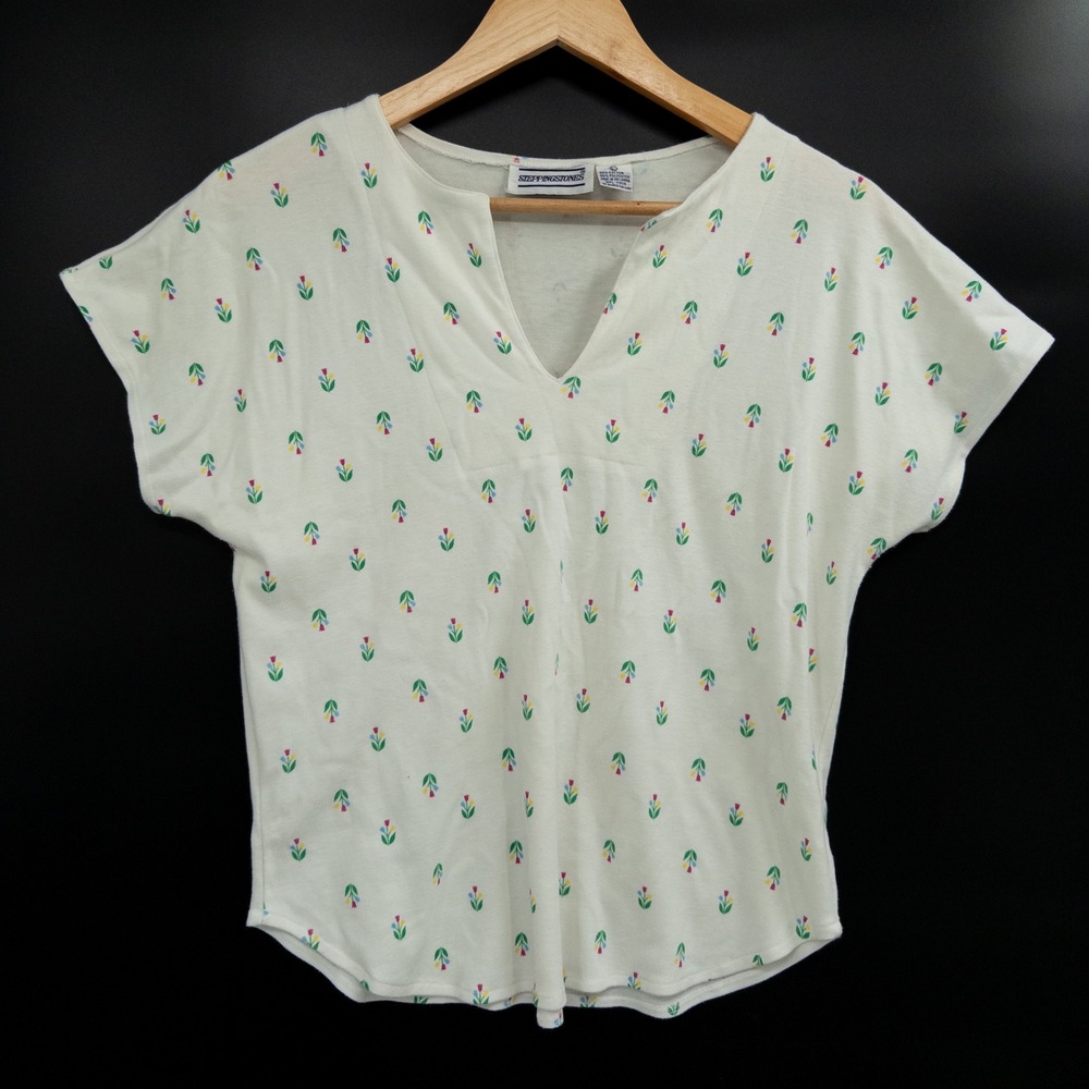 Vintage 90s Tulip Top Women L Floral S Cottagecore Granny Retro Ditsy Pastel